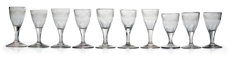 A set of ten similar (4+3+3) early 19th cent strong wine glass.