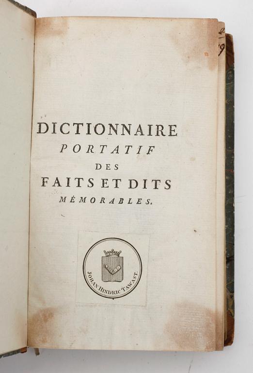 DICTIONNAIRE PORTATIF DES FAITS ET DITS...DE L´HISTOIRE..., 2 vol, Paris 1768.