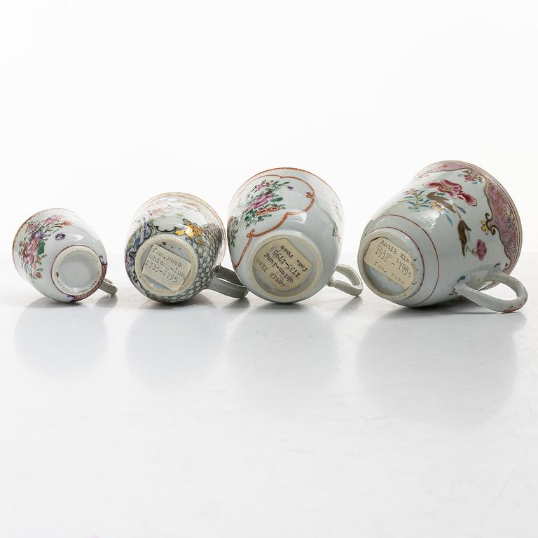 A group of 12 famille rose cups, Qing dynasty, Qianlong (1736-95).