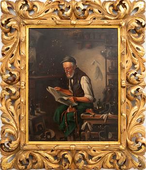 Unknown artist 19th century, Interior with man reading a newspaper.