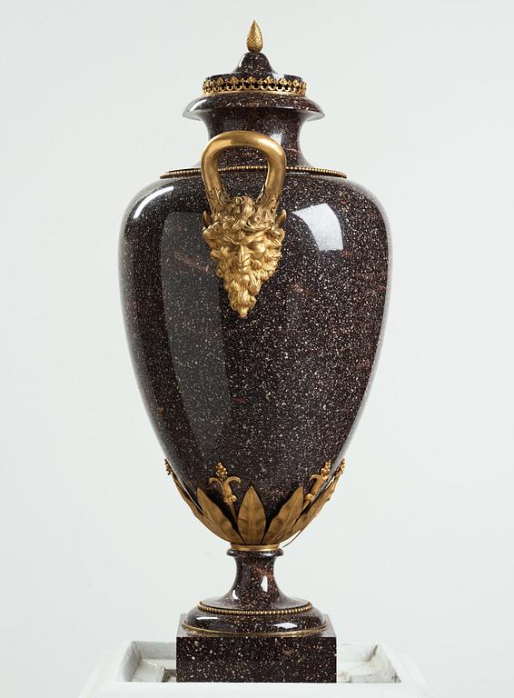 A late Gustavian circa 1800 porphyry and ormolu Vase by Court bronze chaser and gilder F.L. Rung (1758-1837) not signed.