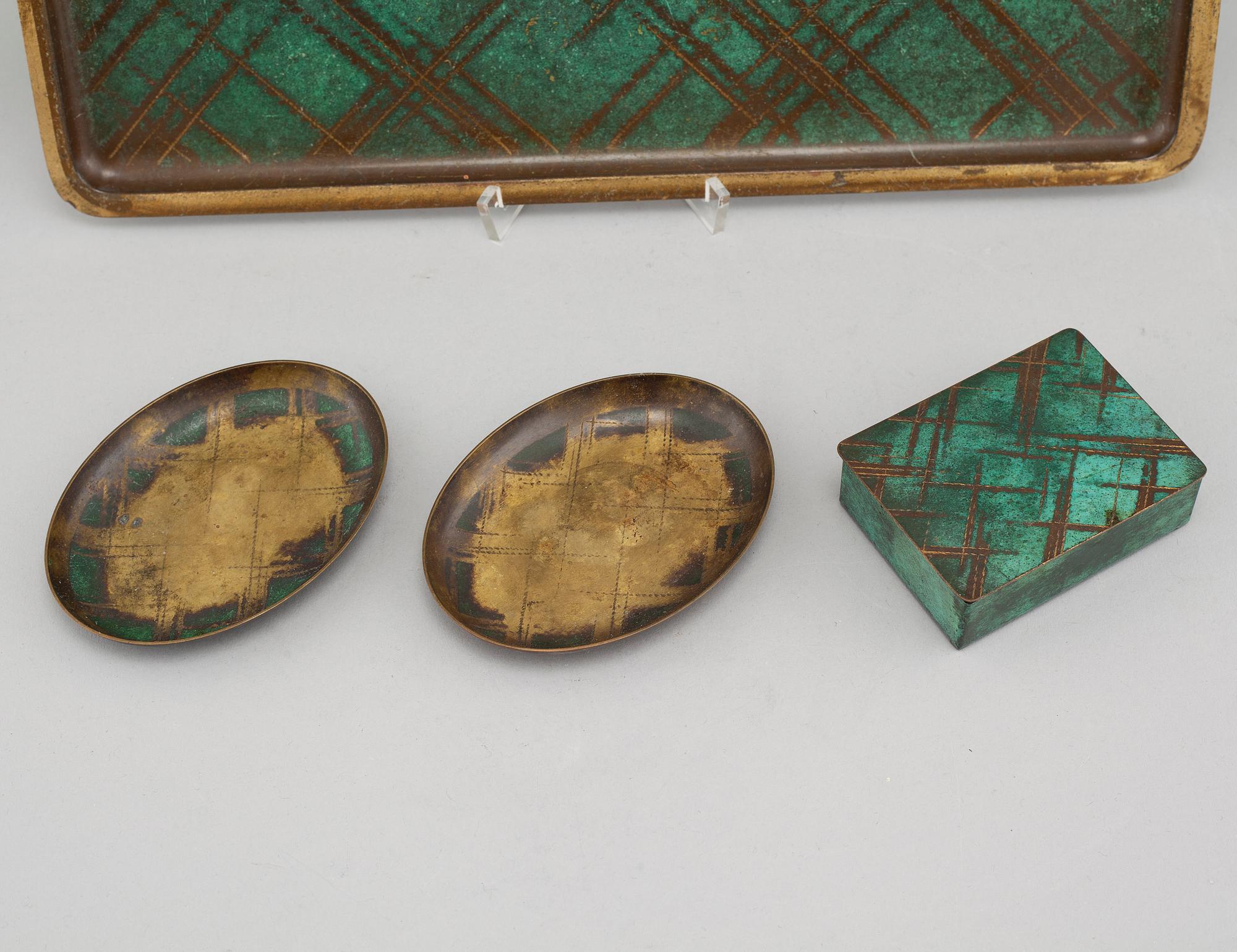 A tray, box and two bowls, "Ikora" by WMF, Germany from the first half of the 20th century.