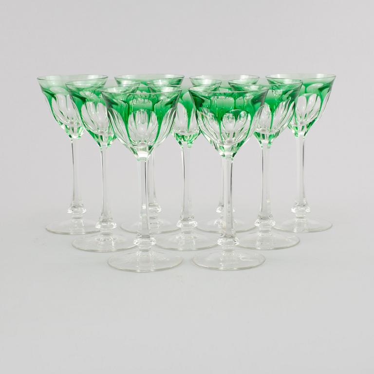 VINGLAS, 9 st, glas, Böhmisk typ, 1900-tal.