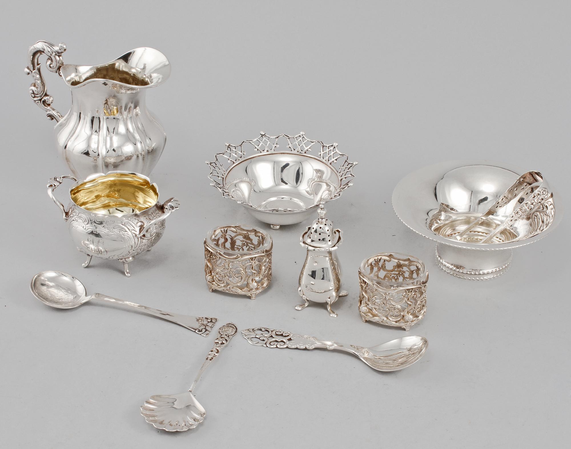 PARTI SILVER, 11 delar, 1800/1900-tal, vikt 530 g.