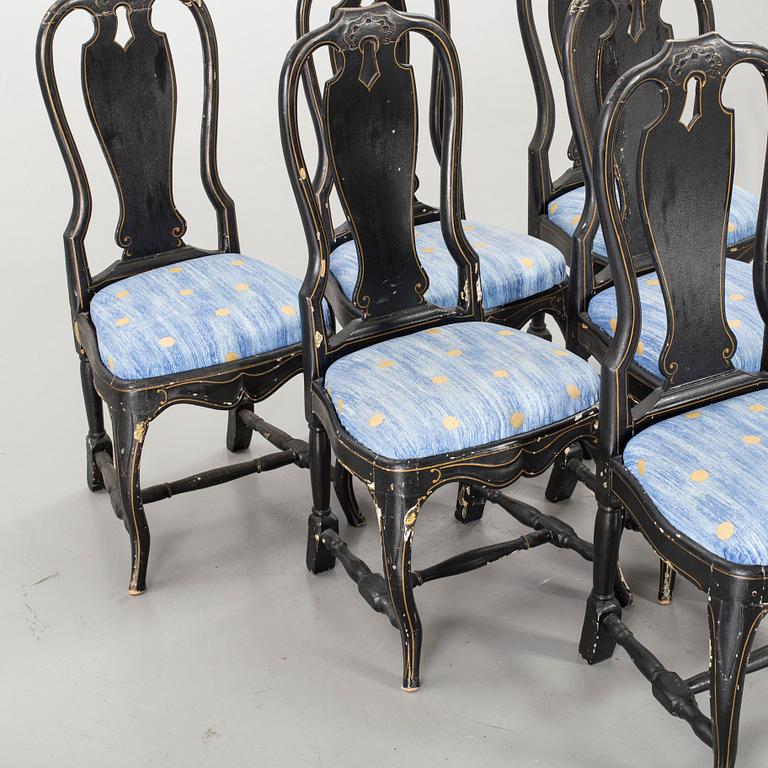 Six swedish rococo 18th century chairs.