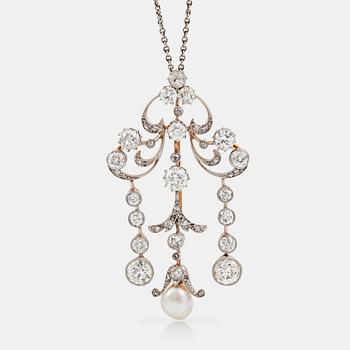 1108. An Edwardian pearl and old- and rose-cut diamond necklace.