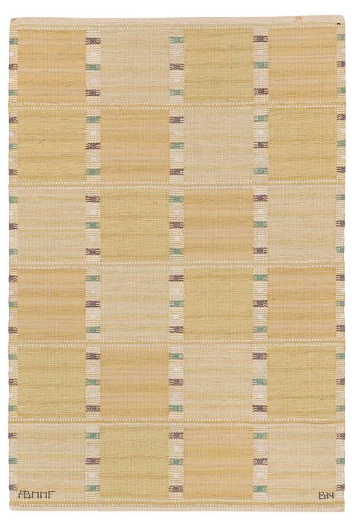 Barbro Nilsson, a 'Falurutan, gul' carpet, flat weave, c. 172 x 118 cm signed AB MMF BN.