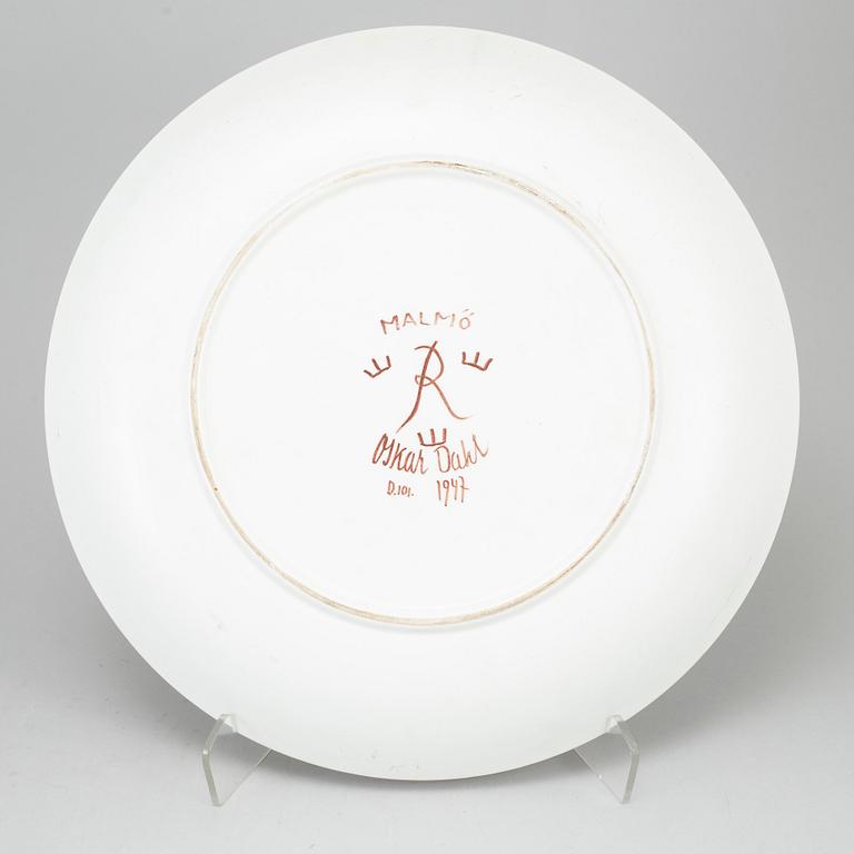 CARL-HARRY STÅLHANE & OSKAR DAHL, three stoneware plates, Rörstrand, Sweden, mid 20th century.