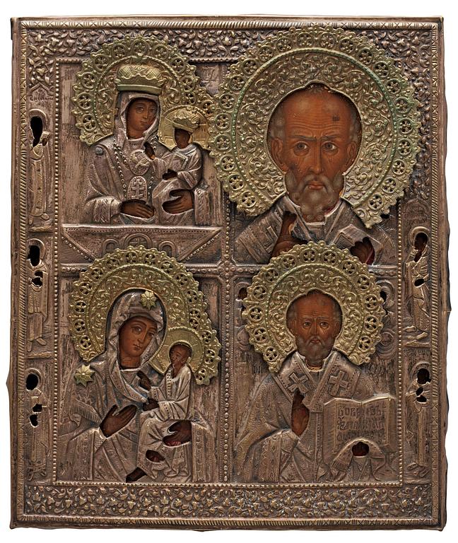 A Russian 19th century brass and silver icon, Vetka.