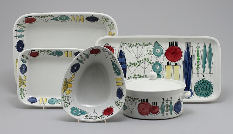PART PORSLIN, 5 delar, "Picknick", Marianne Westman, Rörstrand, 1956-1969.