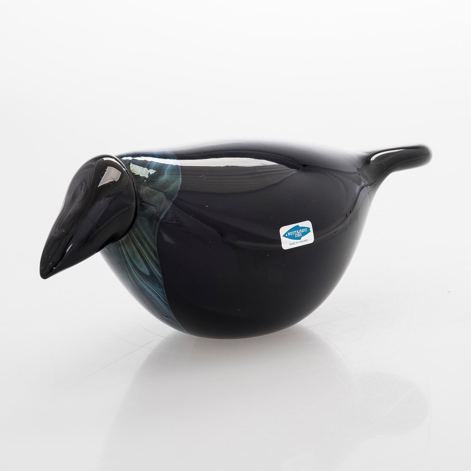 a glass bird, 'Crow', signed Oiva Toikka Nuutajärvi Notsjö.