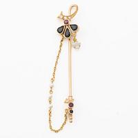 Lapel pin, 18K gold with brilliant-cut diamonds, sapphires, a ruby and pearls.