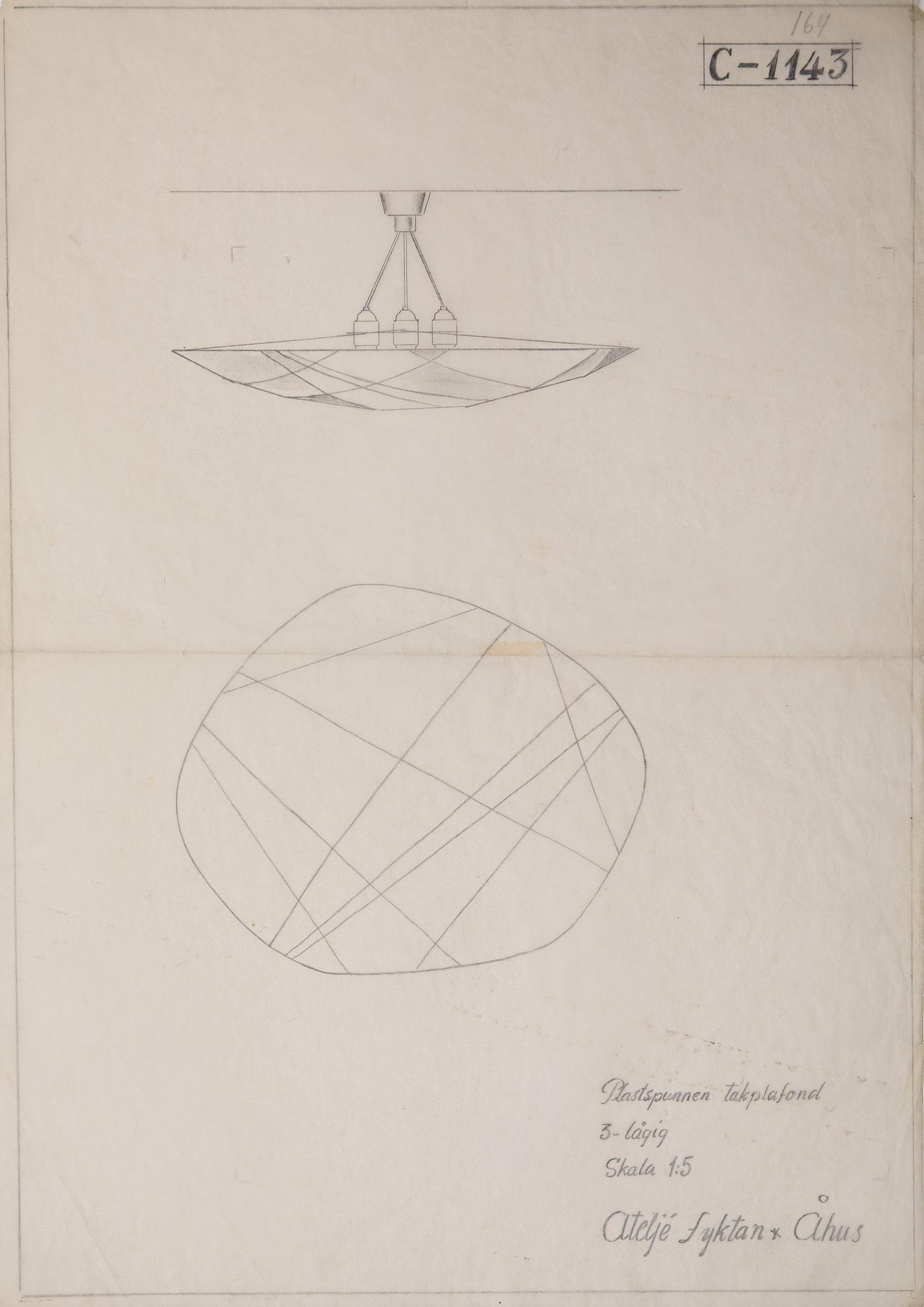 Hans Bergström, a ceiling lamp, model "C-1143", ateljé Lyktan, Sweden 1940-50s.