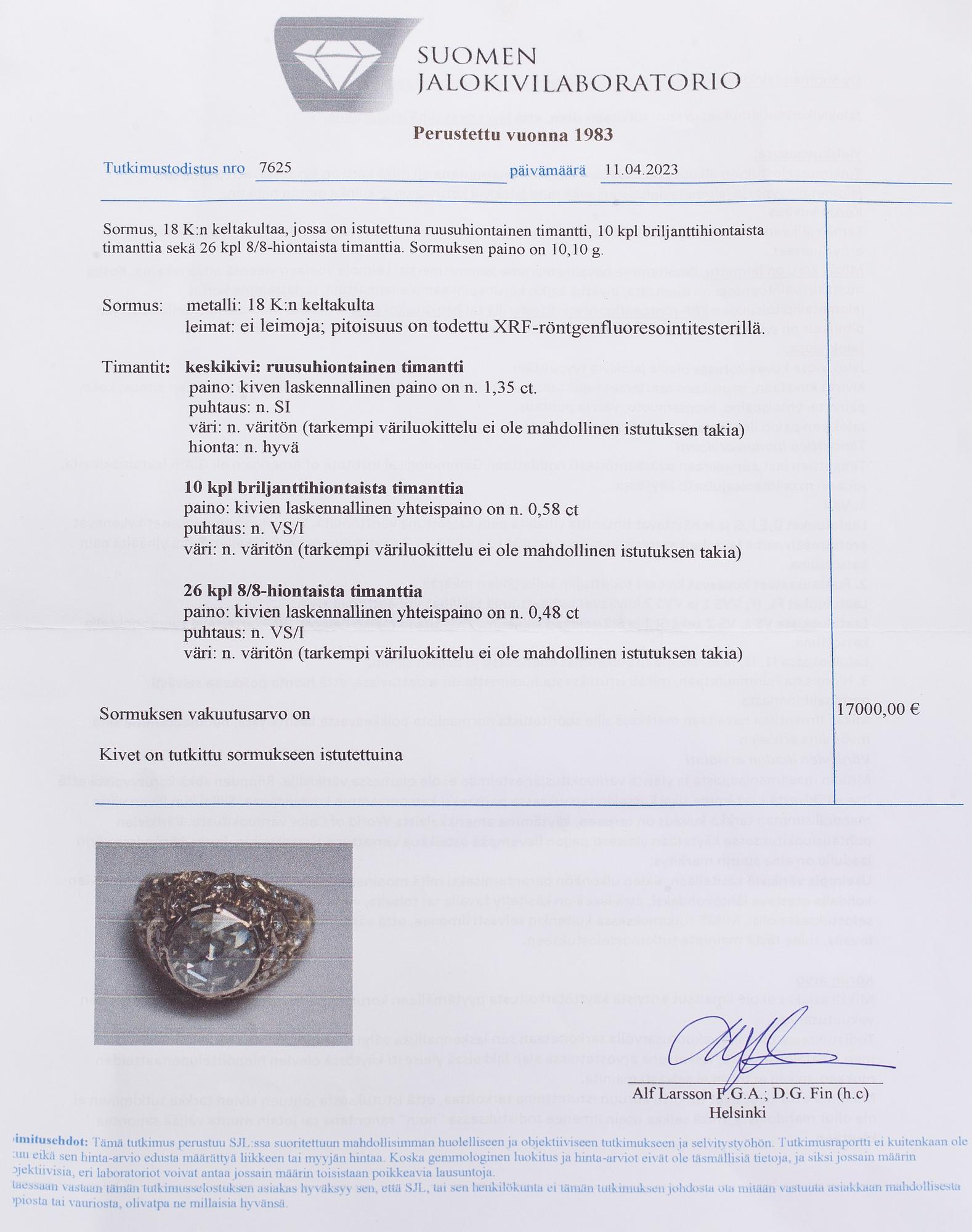 Ring, rose-cut diamond 1.35 ct, 18K gold.