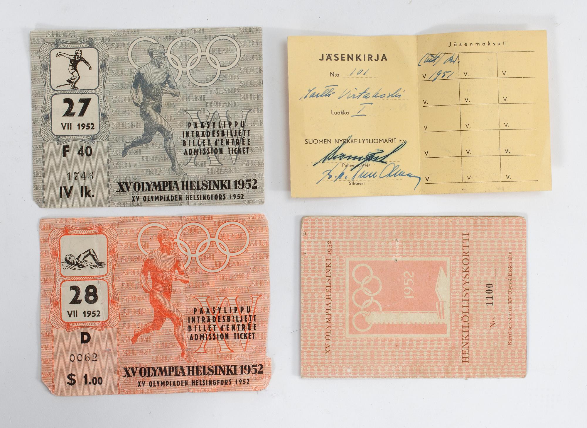 OLYMPISK MEMORABILIA, 10 delar, Helsingfors 1952.