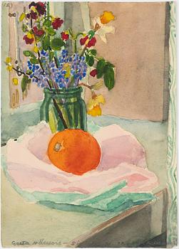 Greta Hällfors-Sipilä, Interior with flower vase and orange.
