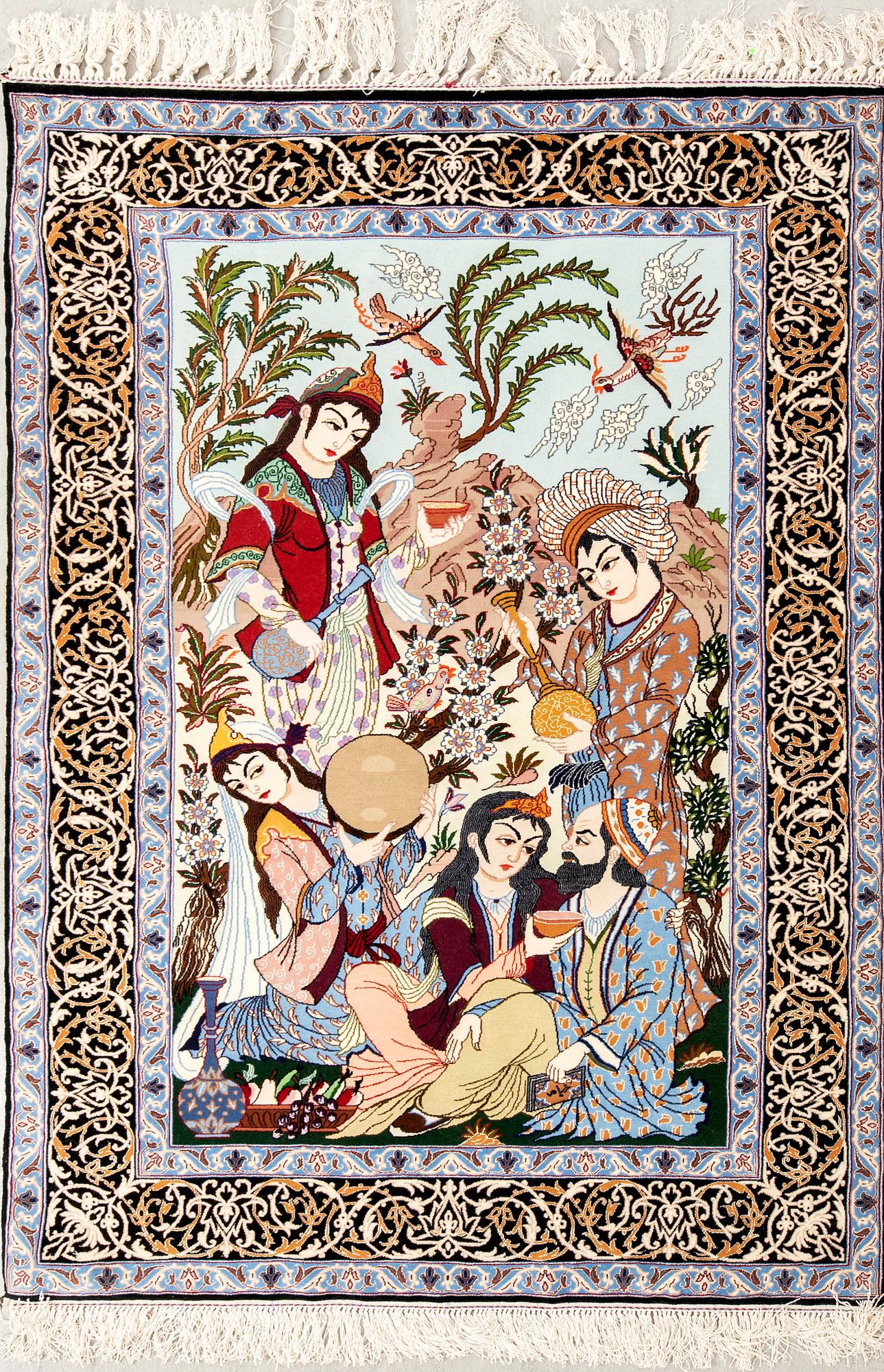 Isfahan rug, figural semi-antique, approx. 160x106 cm.