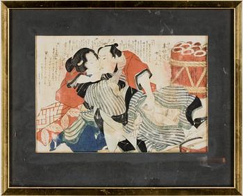 TRÄSNITT, 2 st, Japan, Shunga, 1800-tal.