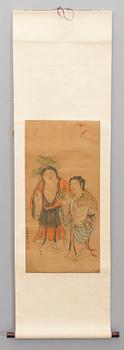 A hanging scroll, ink and colour on silk, Qing dynasty (1644-1912), signed Luo Ling.