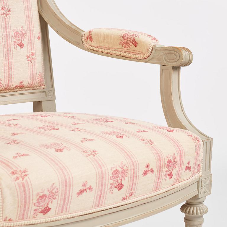 A pair of Gustavian open armchairs, Stockholm, late 18th century.