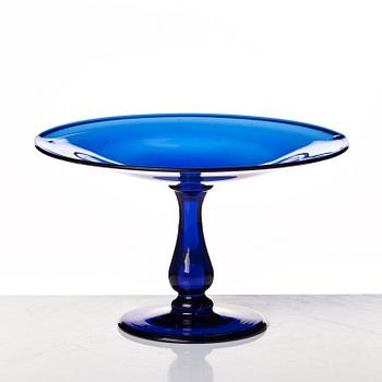 A blue glass tazza and bowl, 19th Century.