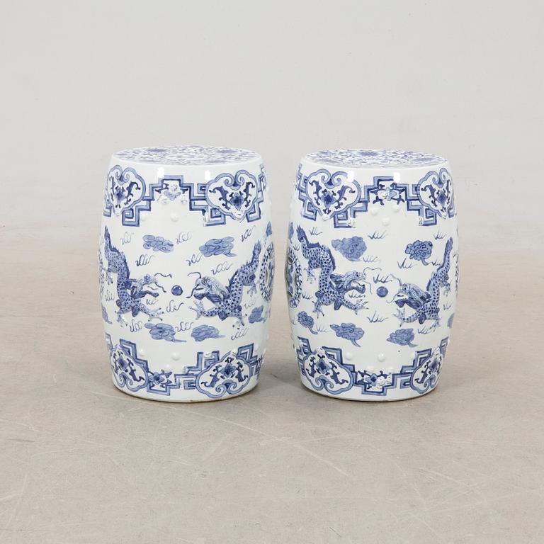 A pair of Chinese blue and white garden stools, 20th century.