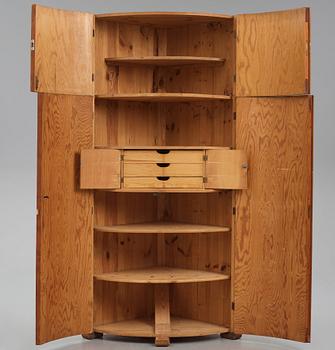 Swedish Modern 'Sportstugemöbel, specially ordered corner cabinet, reportedly circa 1935.