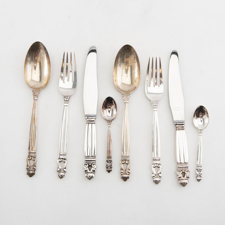 Johan Rohde, bestick  38 dlr "Konge/Achorn" sterlingsilver för Georg Jensen efter 1945.