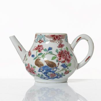 A Chinese famille rose porcelain 'quail' pot, Qing dynasty, 18th century.