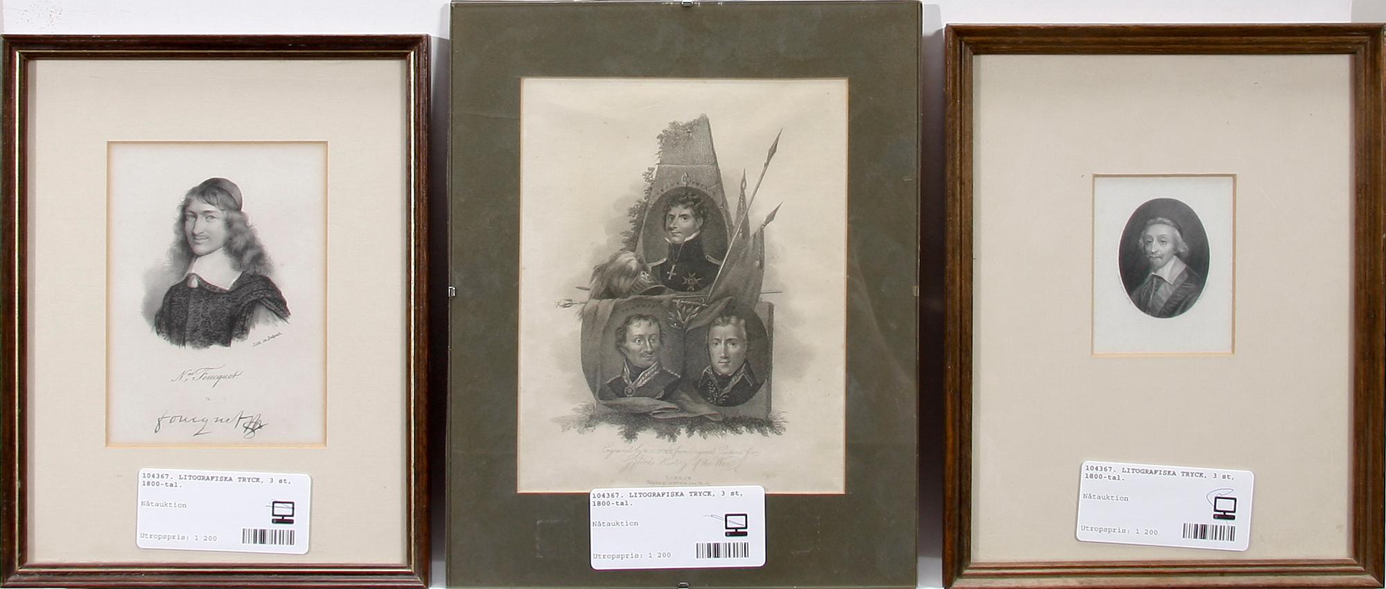 LITOGRAFISKA TRYCK, 3 st, 1800-tal.