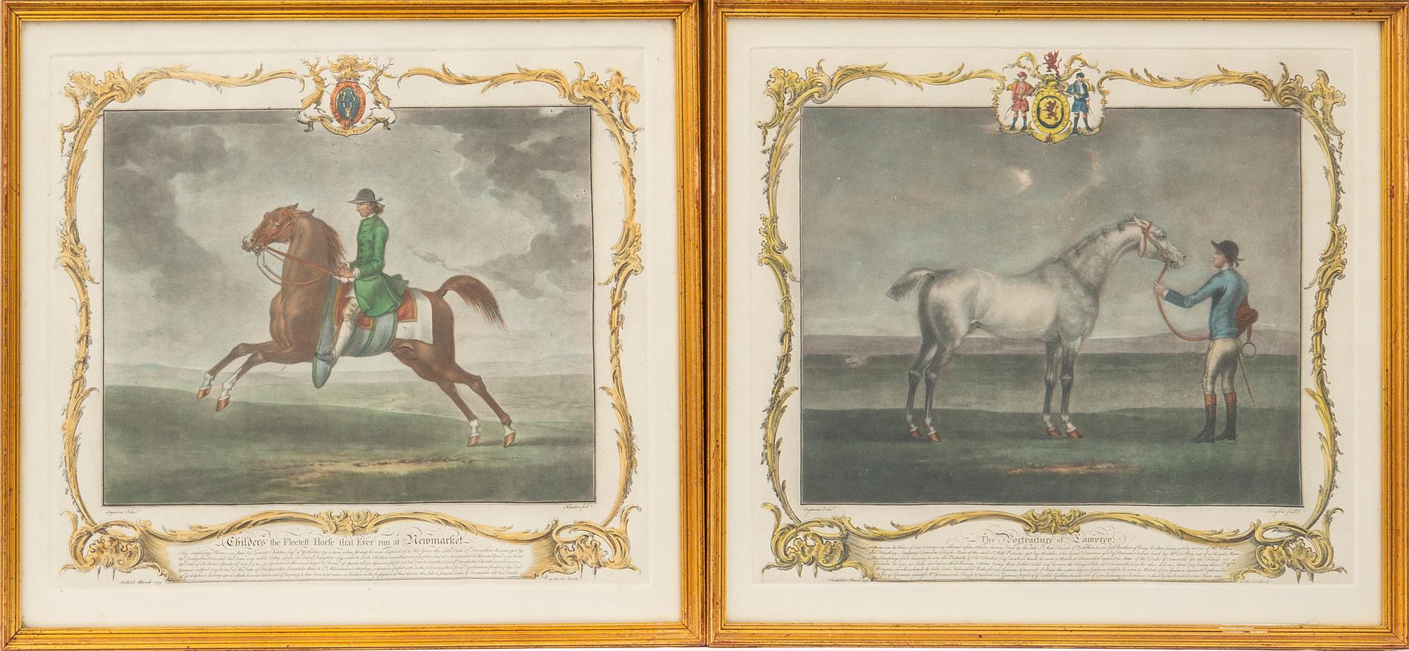 Richard Houston, färgmezzotinter, 6 st, Efter James Seymoure och Thomas Spencer. Daterade i tryck 1755-56.