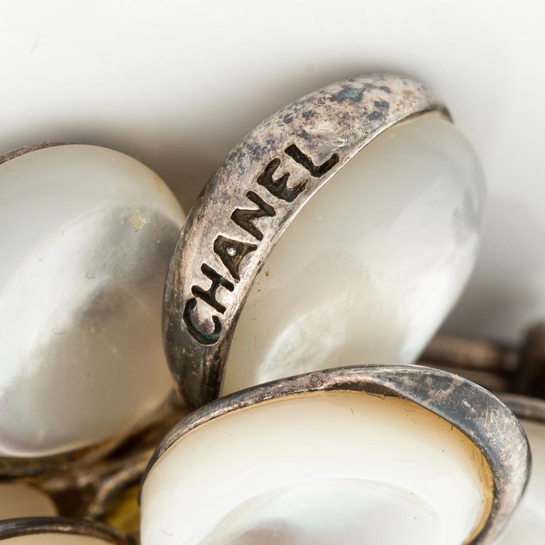 Chanel, earrings, sterling silver and mother-of-pearl. 1980s.