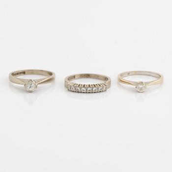 Ringar 3 st,  18K vitguld med briljantslipade diamanter.