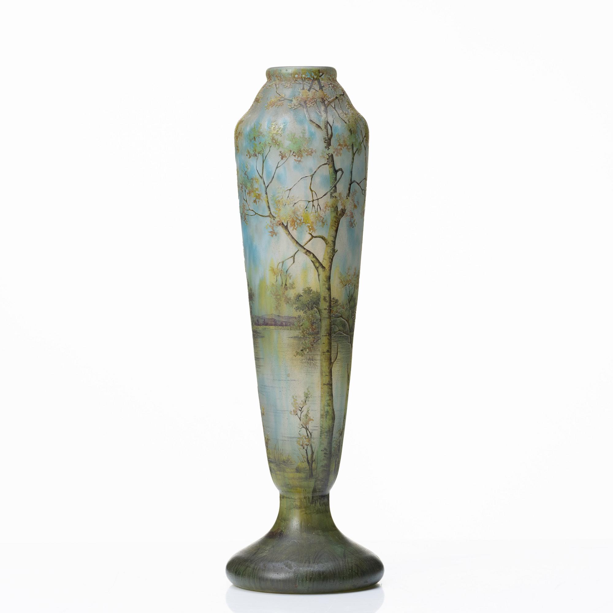 Daum, an Art Nouveau enamel painted cameo glass vase, Nancy France.