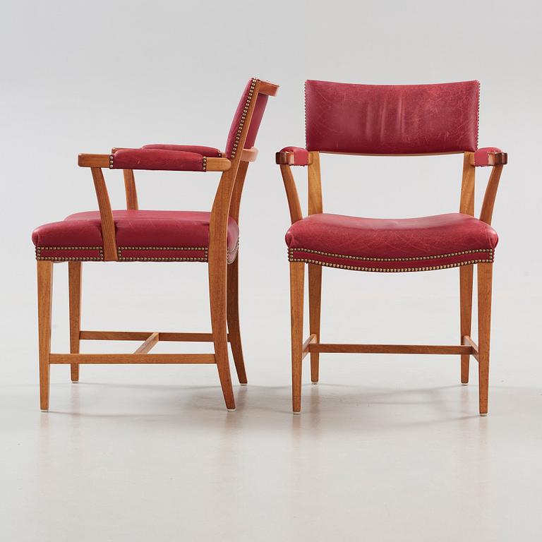 Josef Frank, a pair of mahogany and red leather armchairs, Svenskt Tenn,