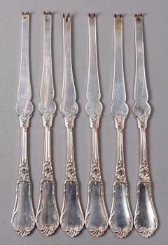 HUMMERGAFFLAR, 6 st, silver, rokokostil, Danmark.