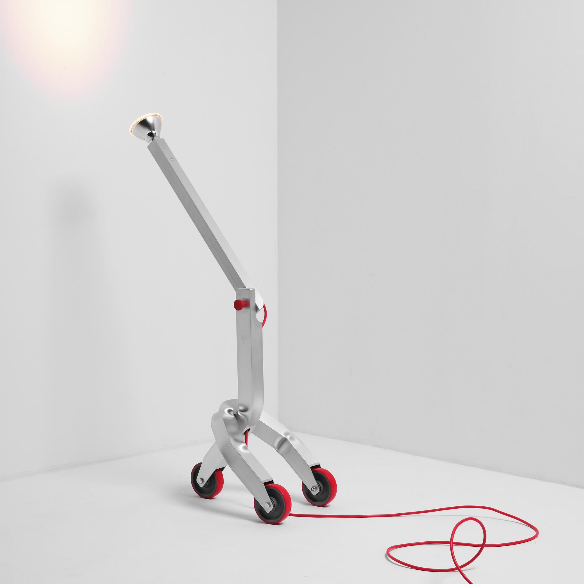 David Taylor, a unique floor lamp, "Wheelie Lamp", Studio Mellösaverken, Sweden 2025.