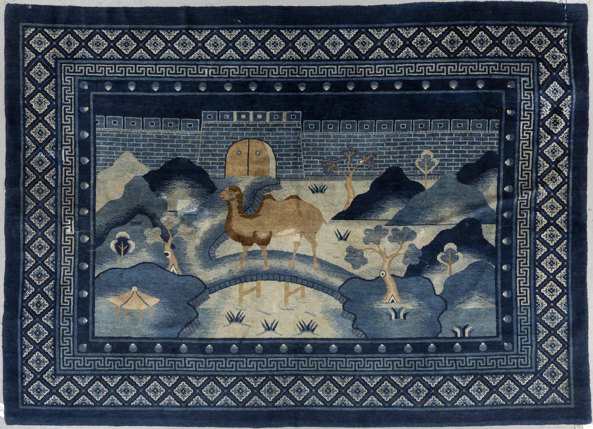 Matta, semiantik Baotou figural, Kina, ca 248 x 178 cm.