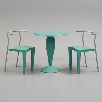 PHILIPPE STARCK, a "Miss Balù" table and a pair of "Dr Glob" chairs, Kartell.