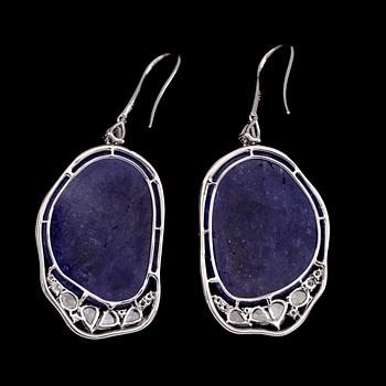 A pair of tanzanite and  brilliant- and rose-cut diamond earrings.