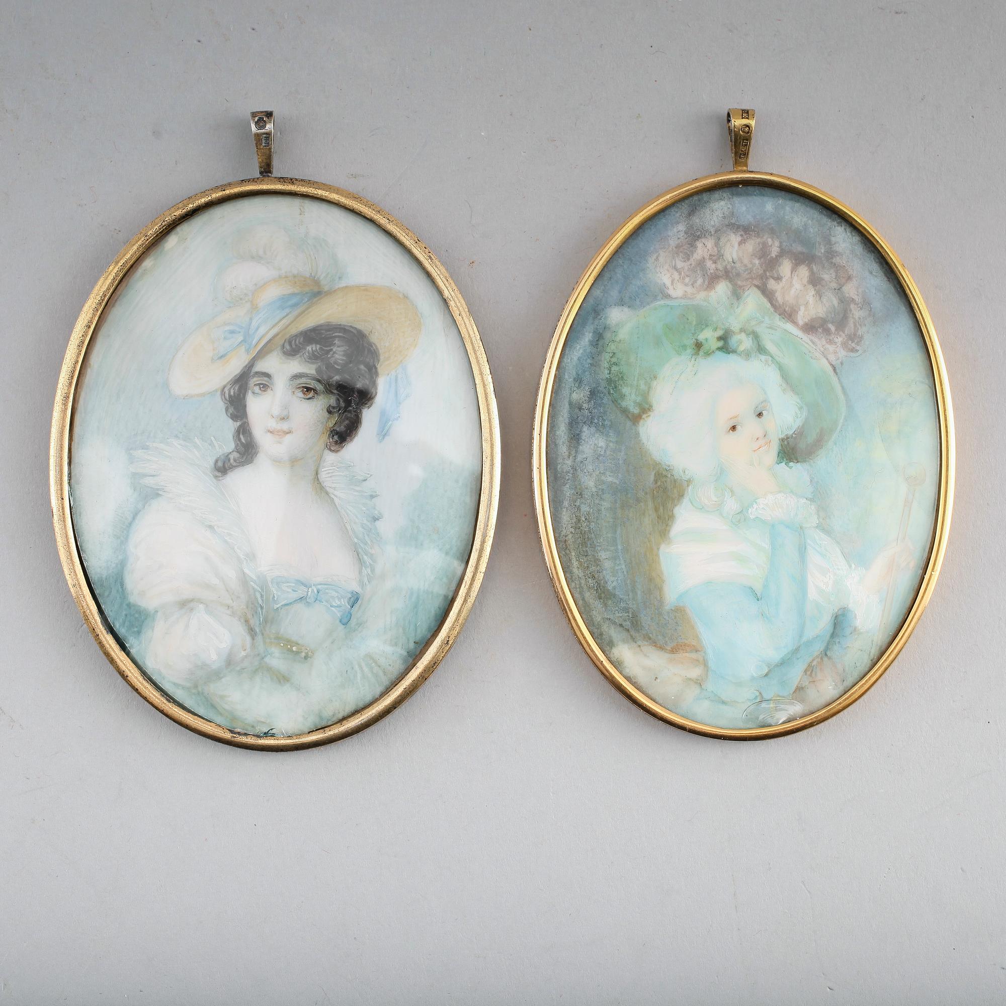 MINIATYER, 2 st, gouacher, ca 1910.