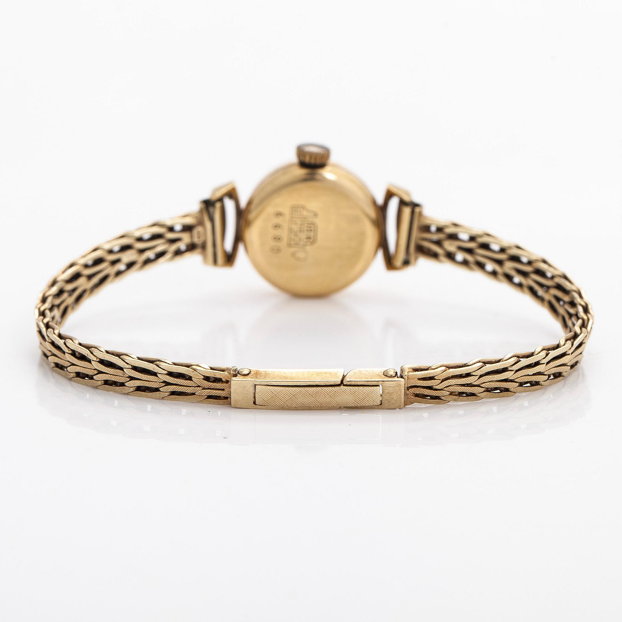 Ciny, wristwatch, 17 mm, 18K gold, 14K gold bracelet, manual.