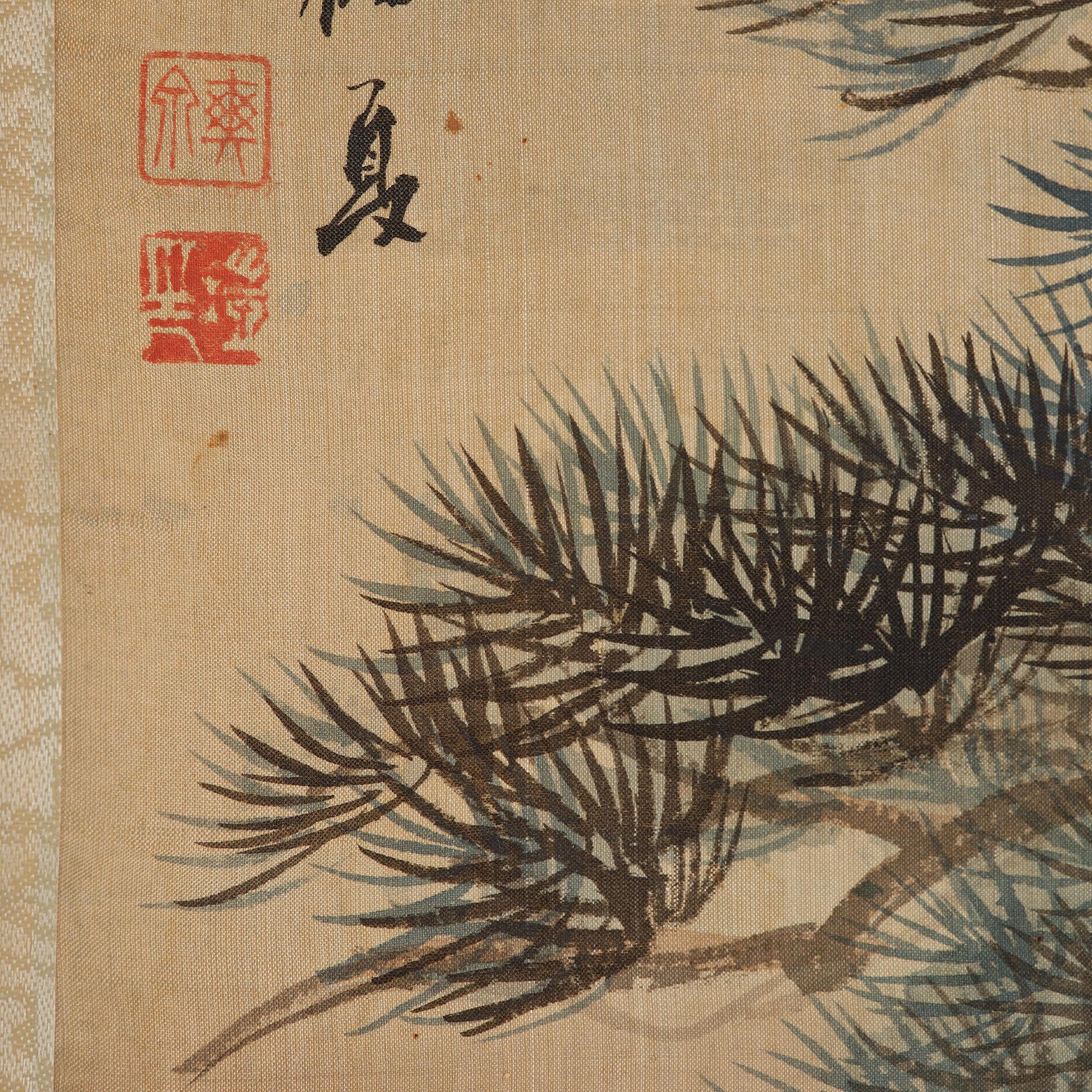 A Chinese scroll painting by Zhen kai/Zhang Shuangquan, dated 1918.