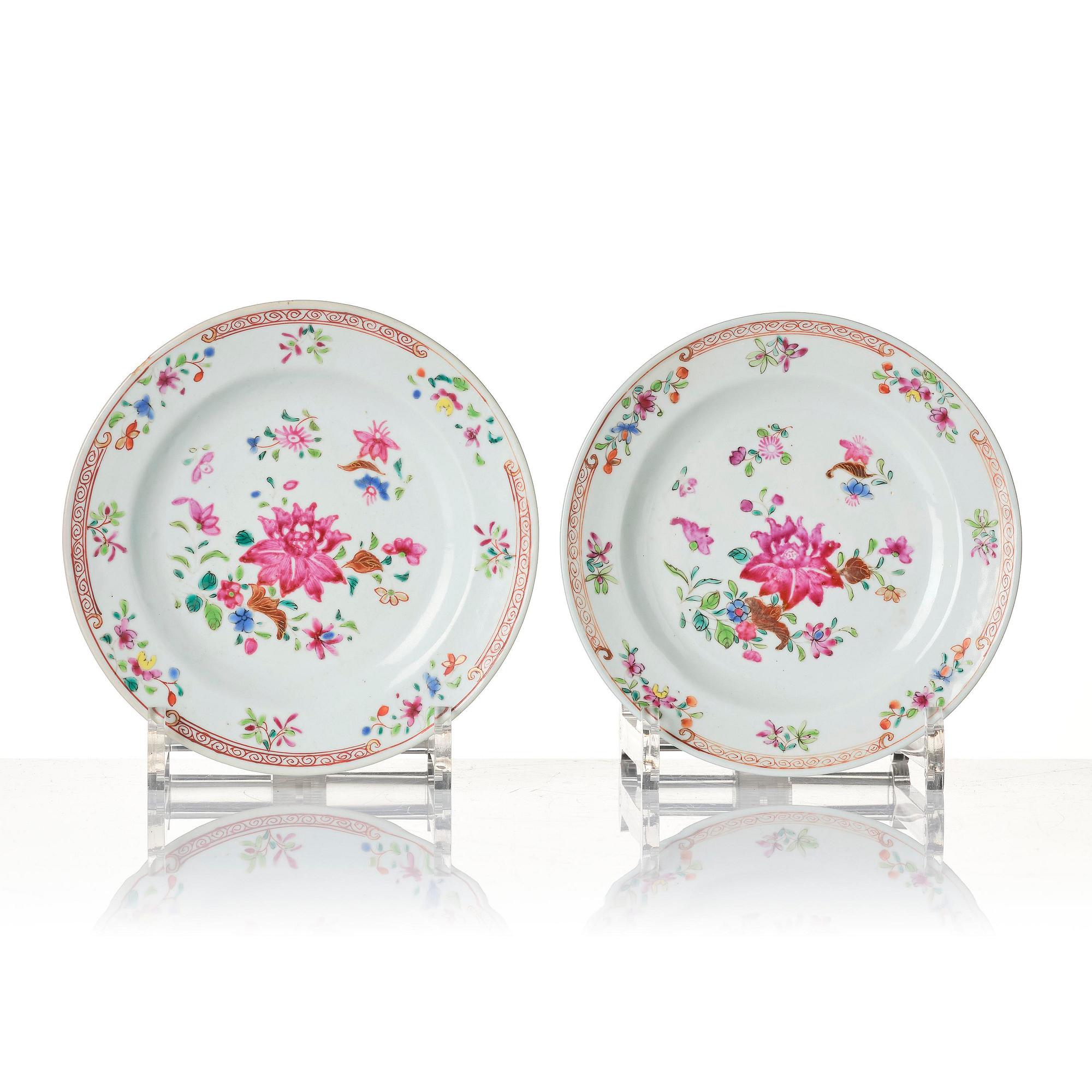 A set of six famille rose dessert dishes, Qing dynasty, Qianlong (1736-95).