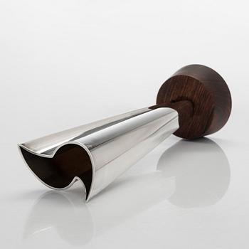 Tapio Wirkkala, a silver TW 228 'Flame' vase on a rosewood base, Kultakeskus, Hämeenlinna 1965.