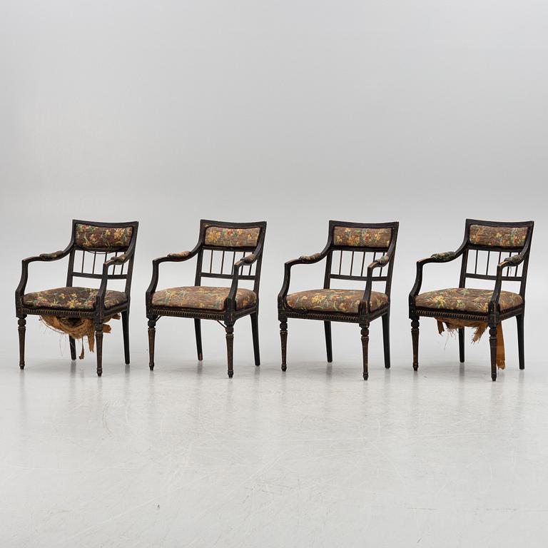 A set of four late Gustavian open armchairs by N. Thorsson (1779-1848).