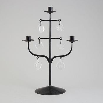 ERIK HÖGLUND, ljusstake, järn med glasmedaljonger, Boda Smide.