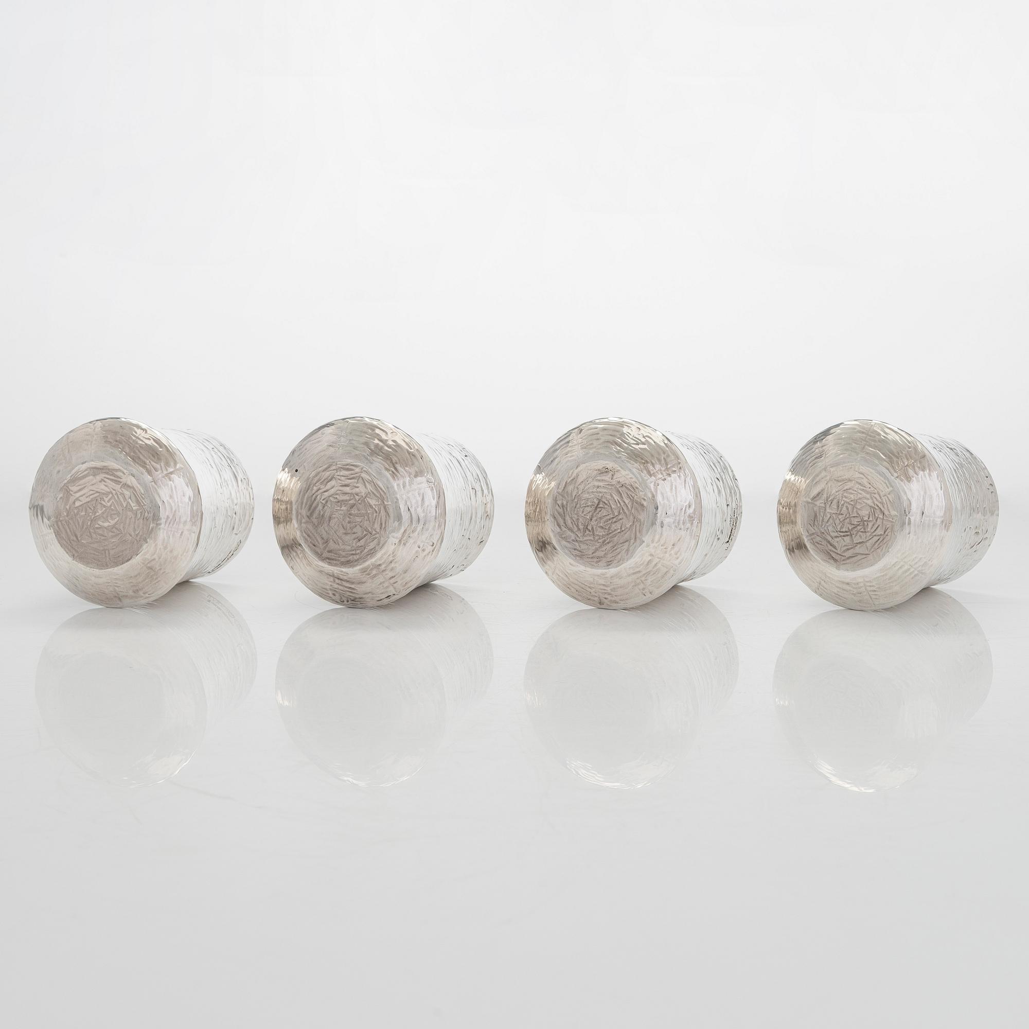Tapio Wirkkala, four silver beakers, and a rosewood and sterling silver tray, Kultakeskus, Hämeenlinna 1973-74.