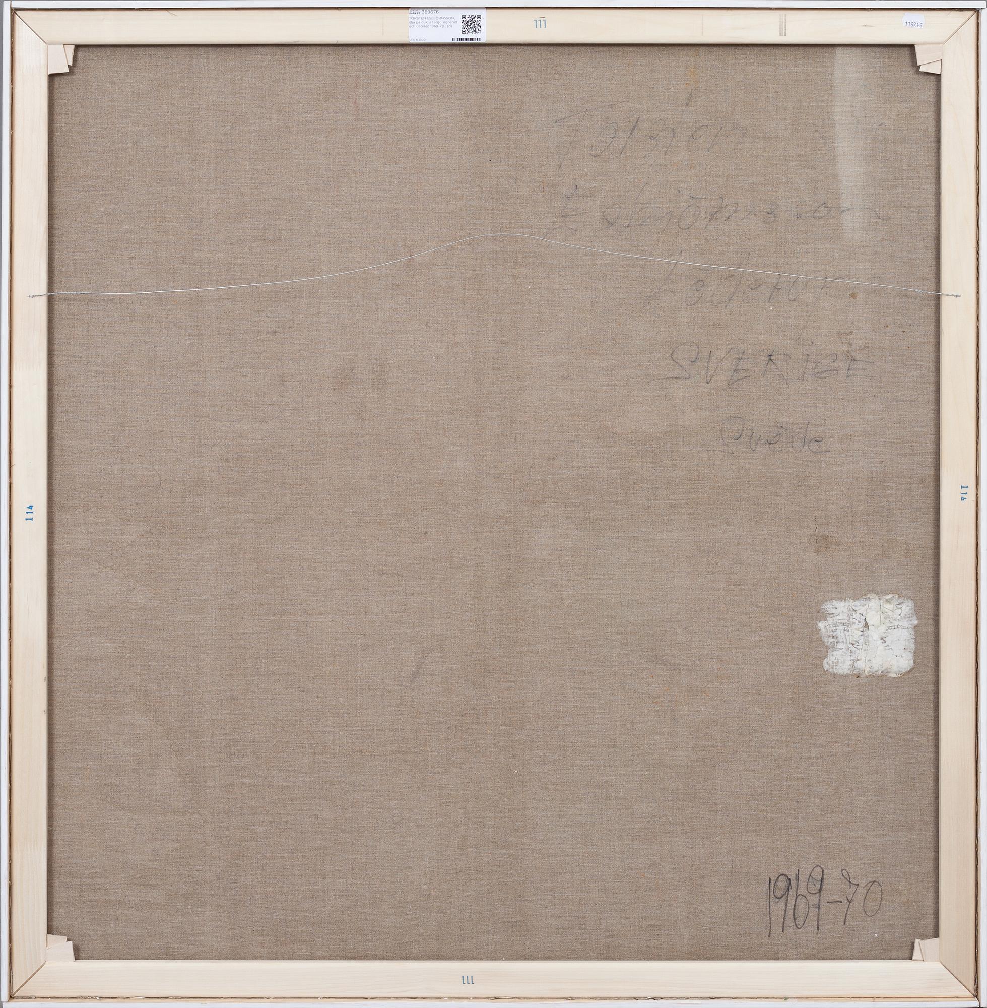 TORSTEN ESBJÖRNSSON, olja på duk, a tergo signerad och daterad 1969-70.