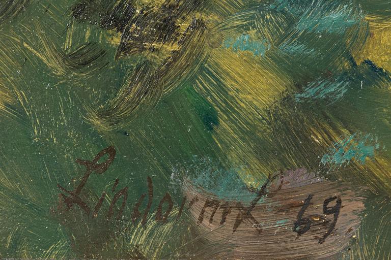 Lindorm Liljefors, Skogslandskap med jägare, hund och tjäder.